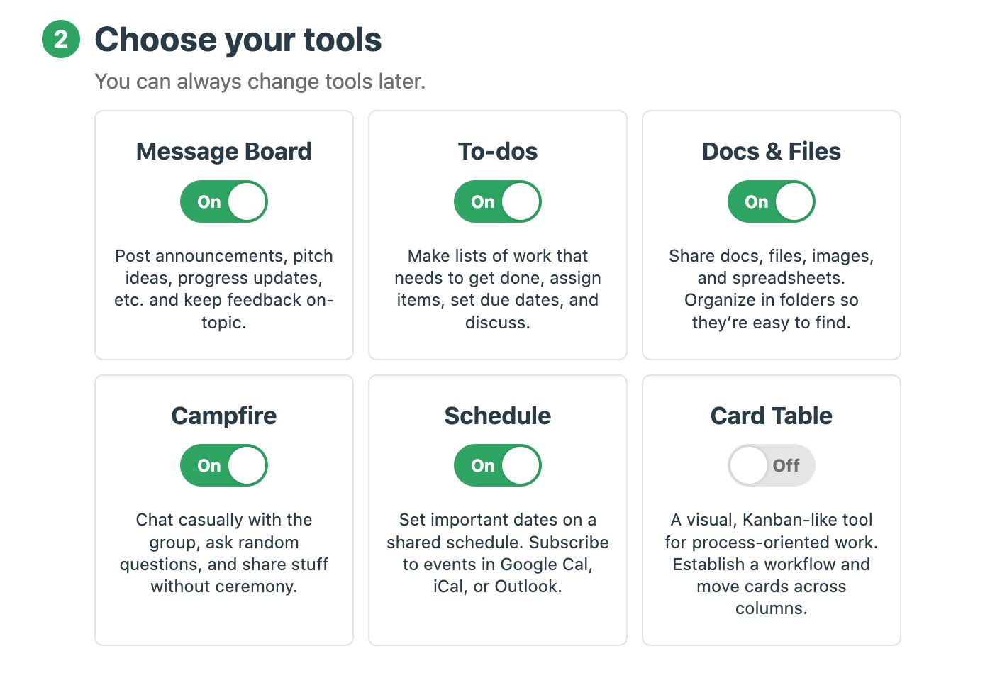 Image of tools settings on Basecamp