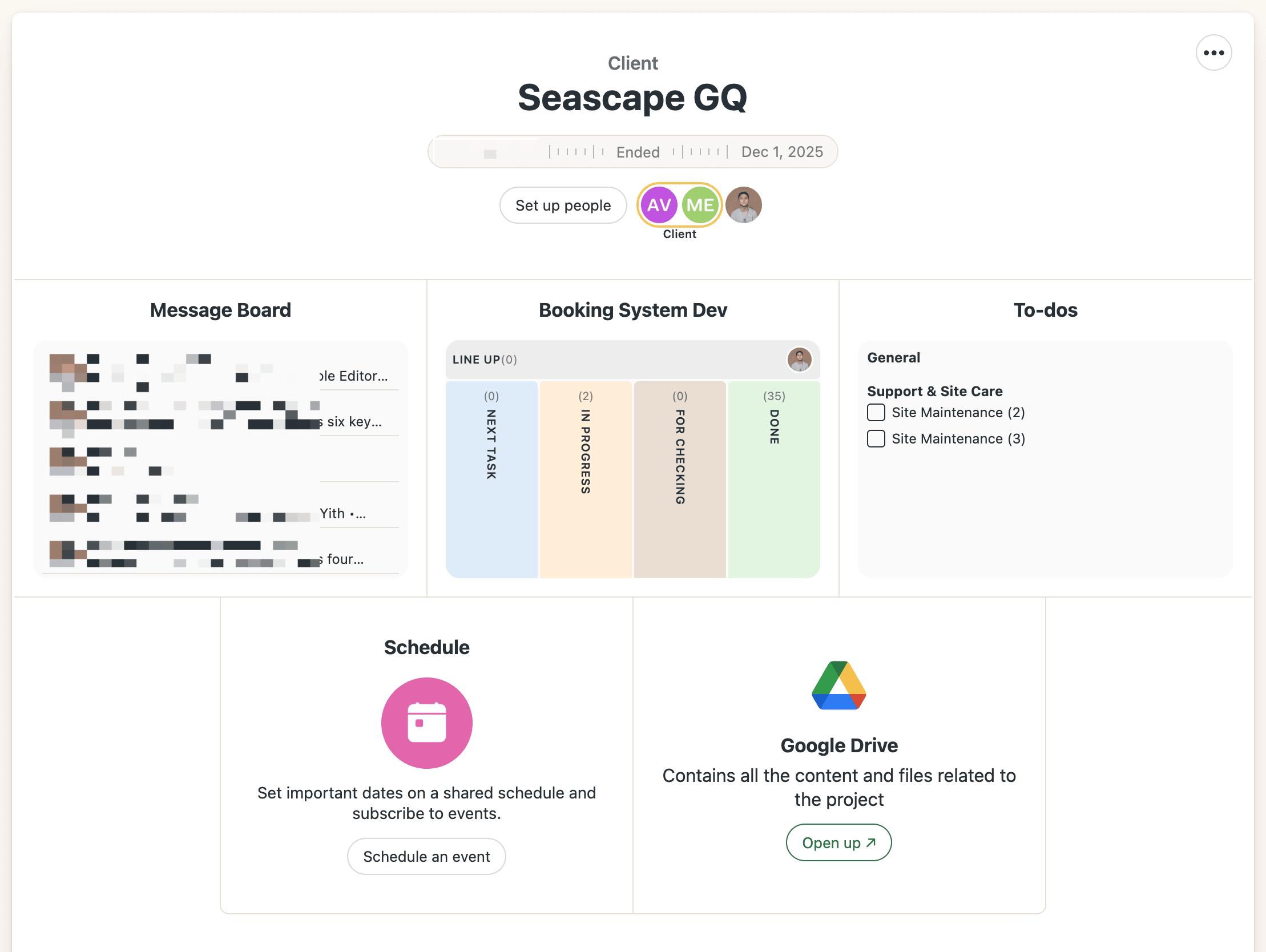 Seascape Hotel & Resort Basecamp Project Board