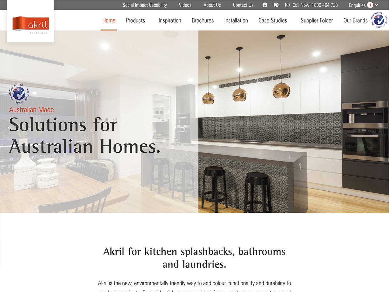 Portfolio image of Akril website. Web design & development for Australian company.