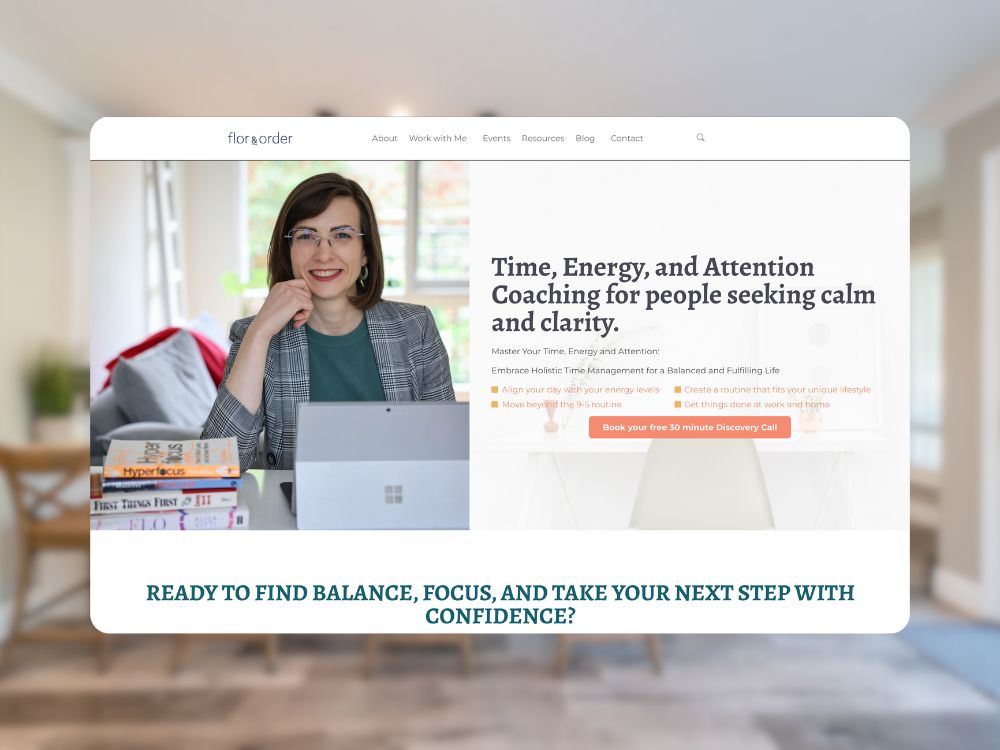 Preview image of life coaching website design, Flor & Order.