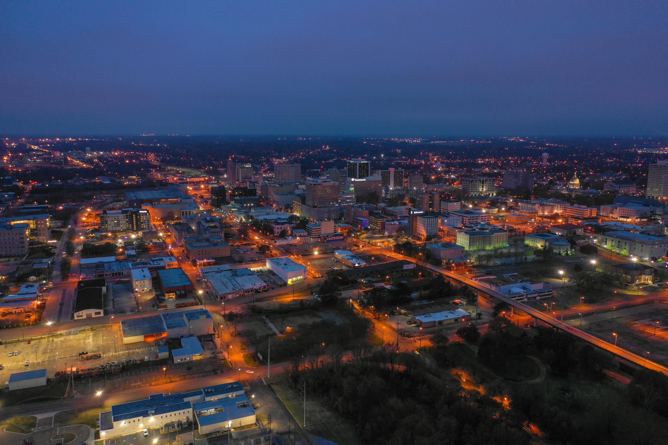 Mississippi USA night city photo aerial view