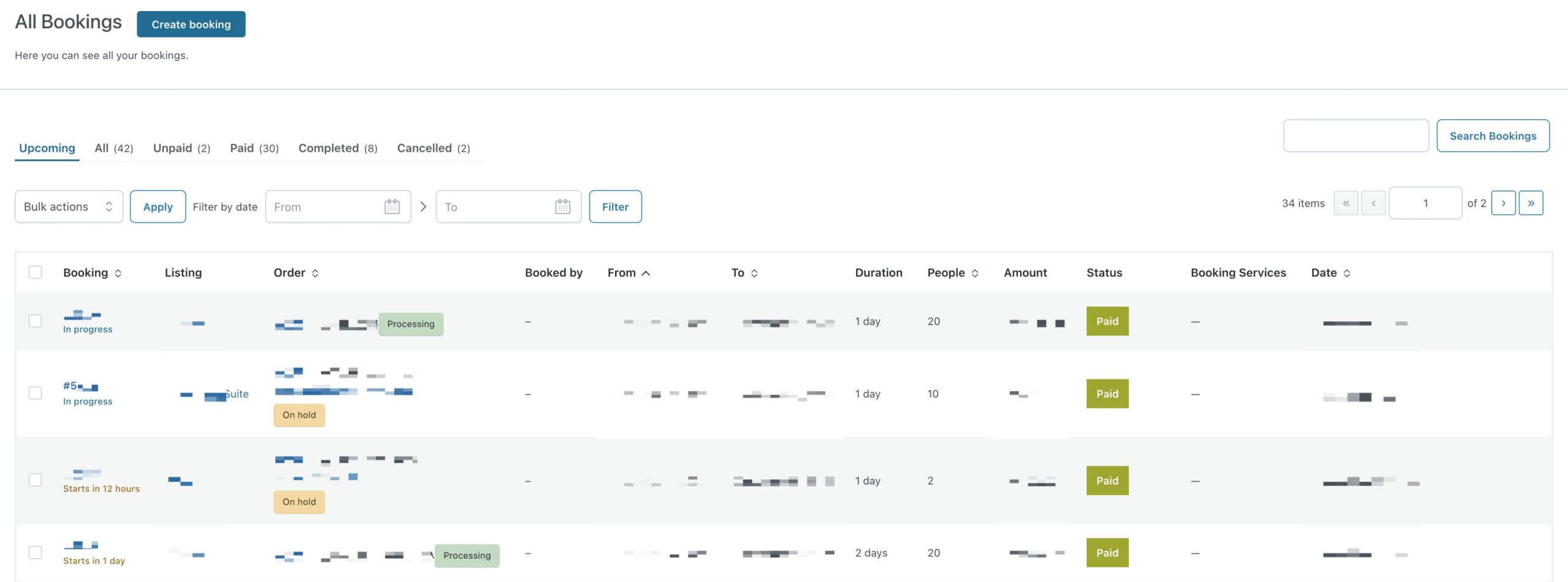 Backend view of the booking list. For anyone planning to build a vacation rental website, YITH Booking & Appointments for WooCommerce offers a straightforward way to view and manage all bookings in one place.