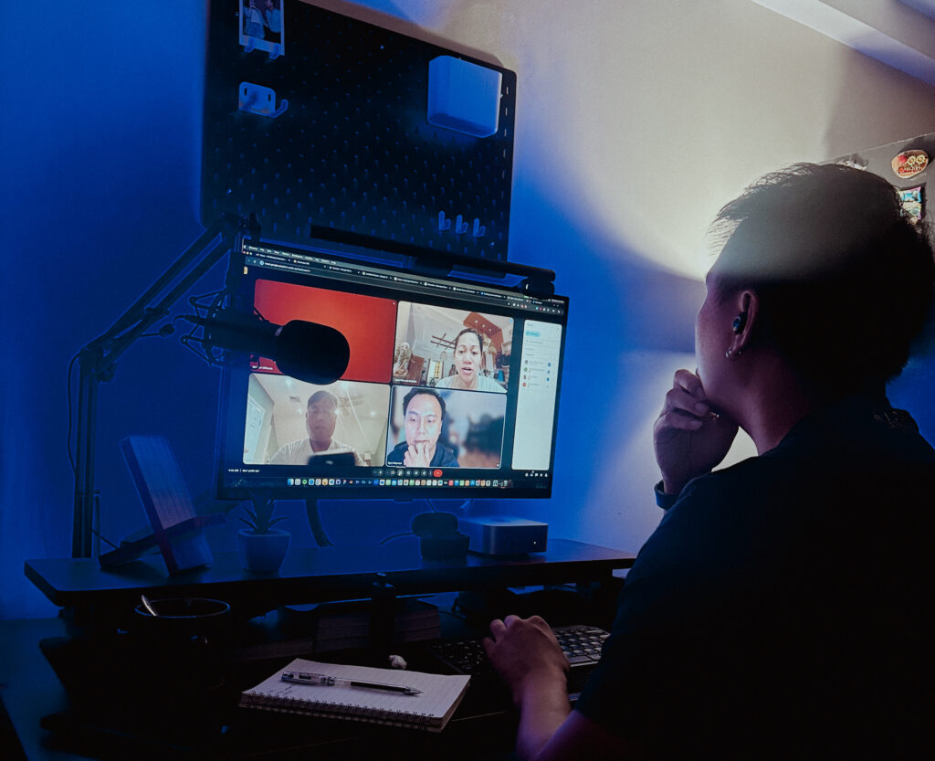 Virtual meeting discussing a hotel and resort website development project