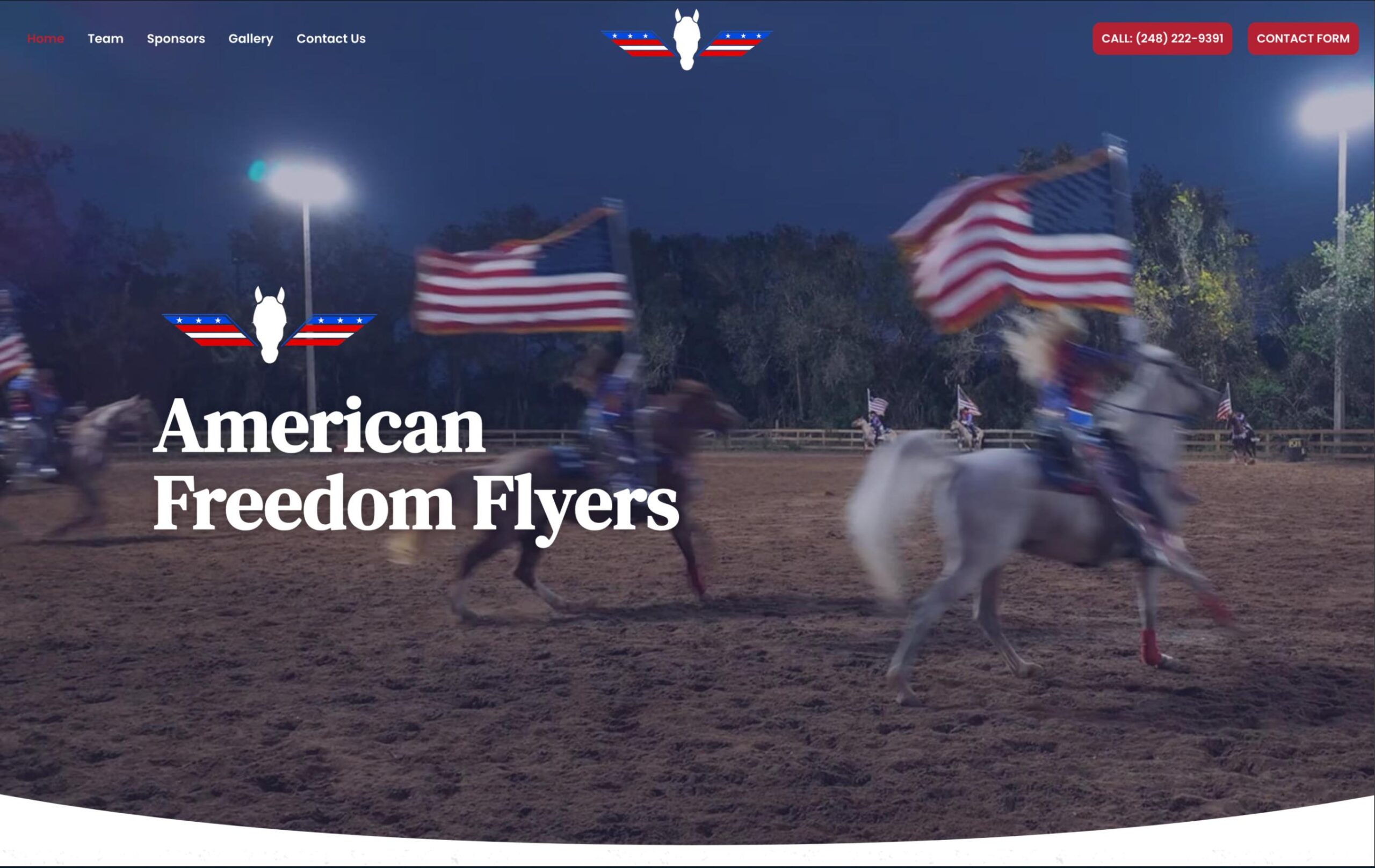 Hero section of American Freedom Flyers website
