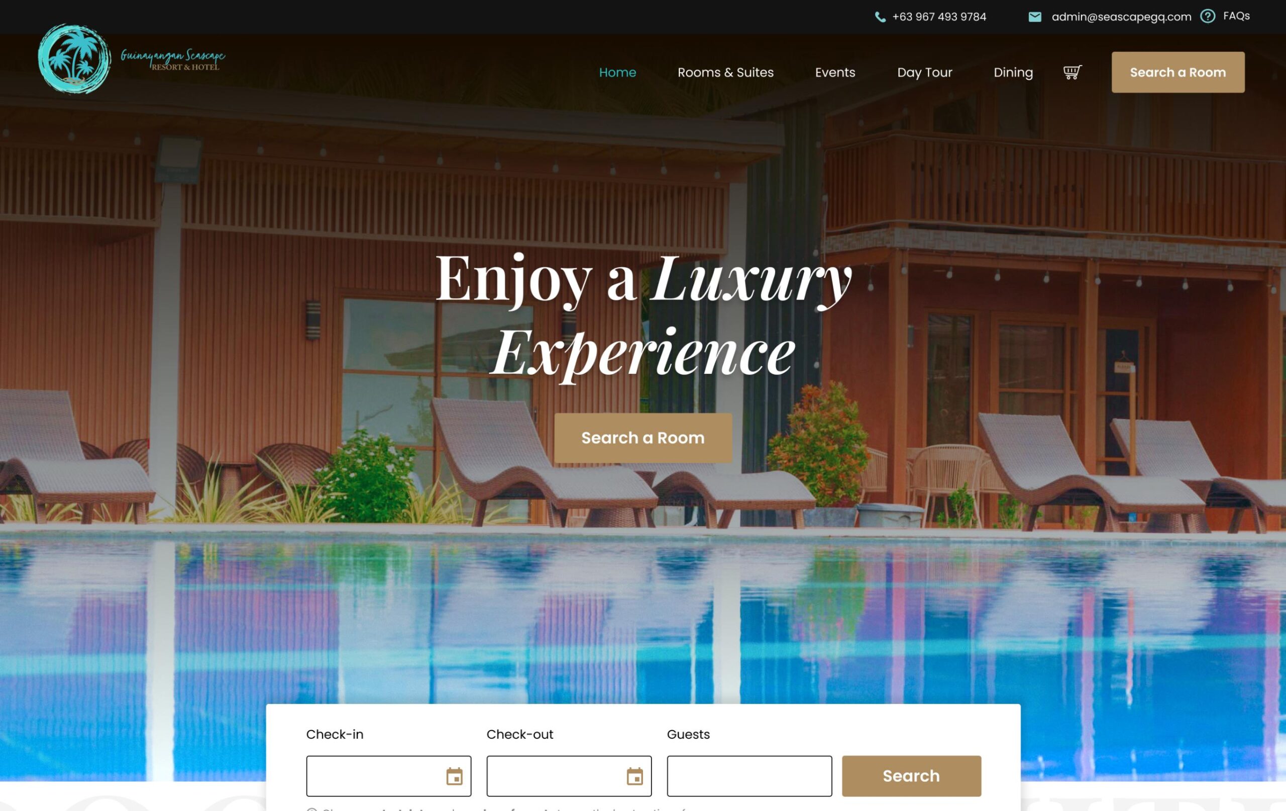 Hero section of Seascape GQ Hotel & Resort website