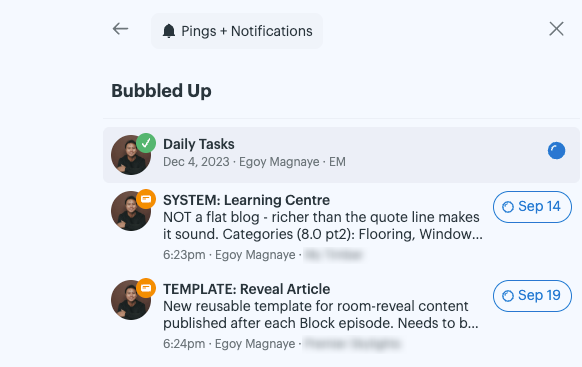 The new Bubble Up feature in Basecamp, helpful for managing web design client onboarding tasks.